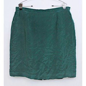Vtg 90s Print studio 100% Silk Matte Green Skirt Woman Sz 18 Zip Closure Lined